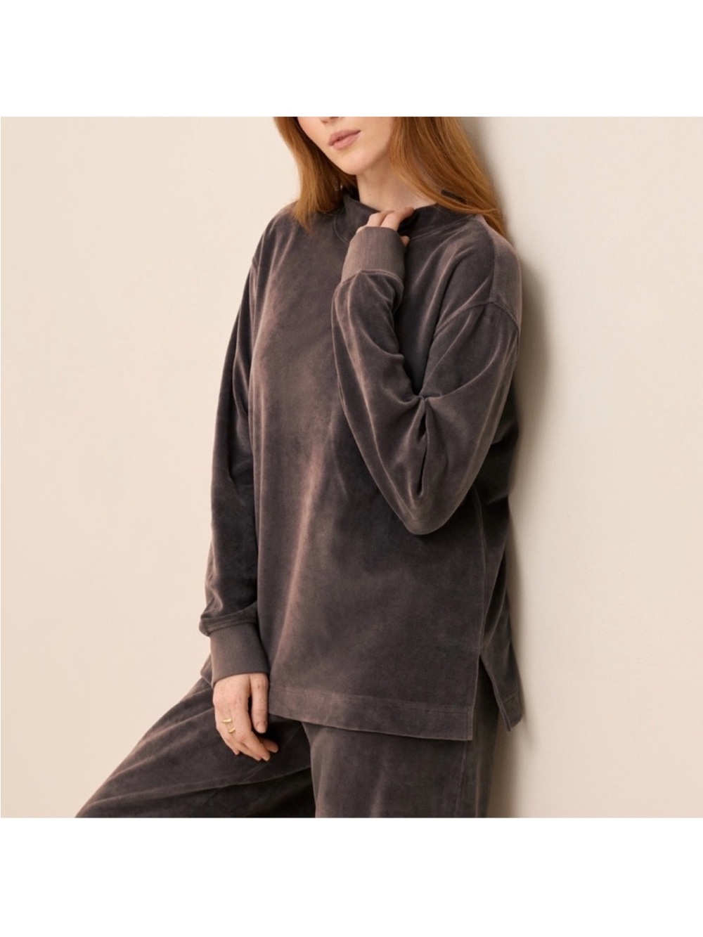 Pact Organic Cotton Velour Lounge Mockneck Sweatshirt Graphite Gray Medium